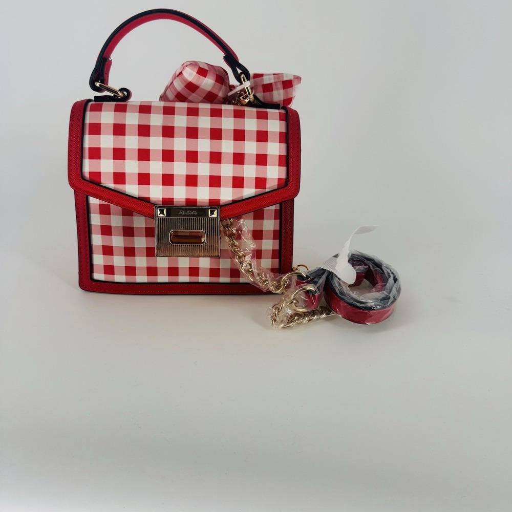 Aldo Red Gingham Bow Top-Handle/Crossbody Bag